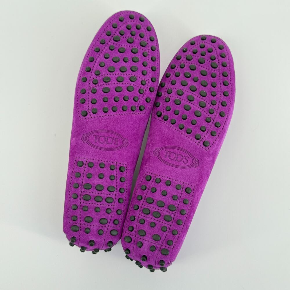 Tod’s Gommini Purple Suede Loafers Size 7.5 EU 38 Womens Driving Flats Italy New - Picture 6 of 9